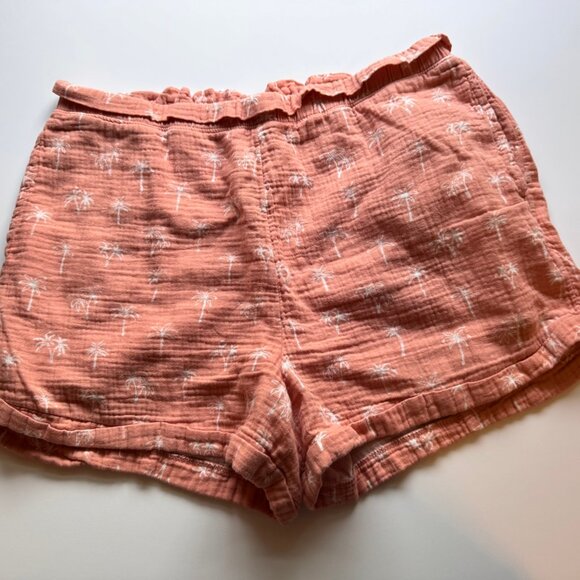 LC Lauren Conrad Pink Palm Tree Print Short Shorts 100% Cotton Sz L - Picture 1 of 6